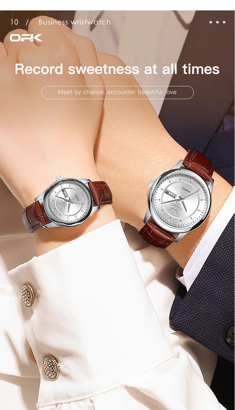 OPK Brand Women's Watch Fashion Double Calendar Quartz Waterproof Night Light 6002