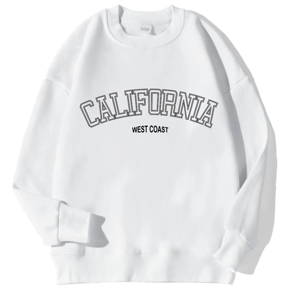 Korean Trend Woman Sweatshirts California West Coast Print Female hoodie Long Sleeves O-neck Pullovers Sporty and Rich Clothing White