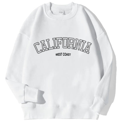 Korean Trend Woman Sweatshirts California West Coast Print Female hoodie Long Sleeves O-neck Pullovers Sporty and Rich Clothing White