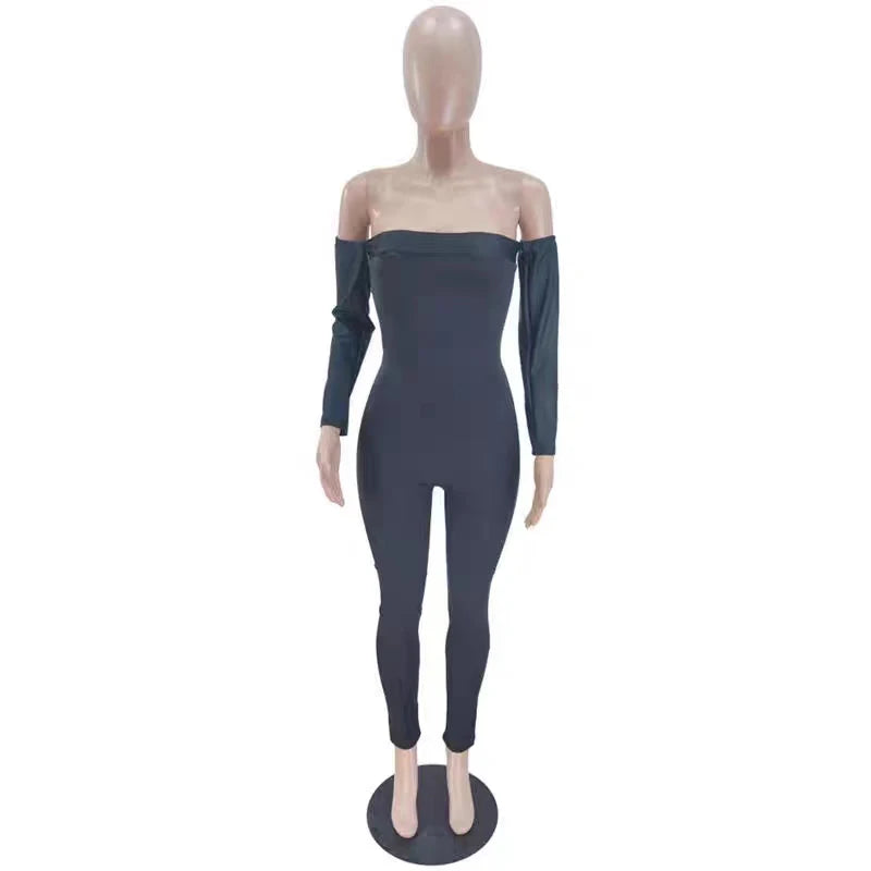 Women Fashion Bodycon Slim Fitting Jumpsuit Backless Long Sleeve Off Shoulder  Autumn Winter One Piece Casual Outfit Ladies Badiee Stylez