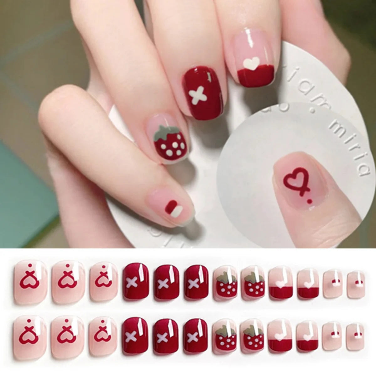 24PCS/SET Cold Black Chess Board Wearing Fake Nails Finished Product Long Full Coverage Acrylic Removable Press on Nails Art Tip PDJ193