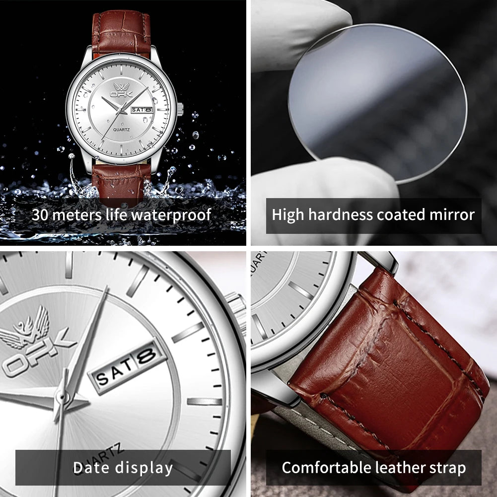 OPK Brand Women's Watch Fashion Double Calendar Quartz Waterproof Night Light 6002
