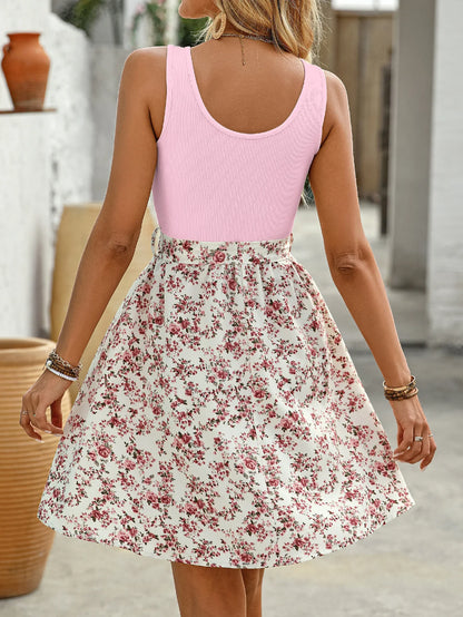 New Summer Woman Elegant Lace-up Sleeveless A-Line Dress,beach Dress For Ladies,Woman Clothing,Floral Dresses