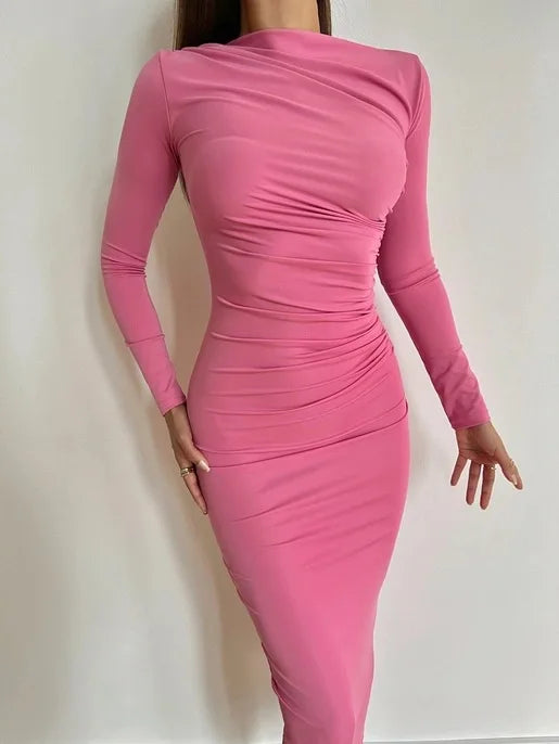 Sexy Bodycon Long Sleeve Midi Dress Women 2024 Autumn Slim Solid Party Package Hip Elegant Dresses For Women Robe Femme