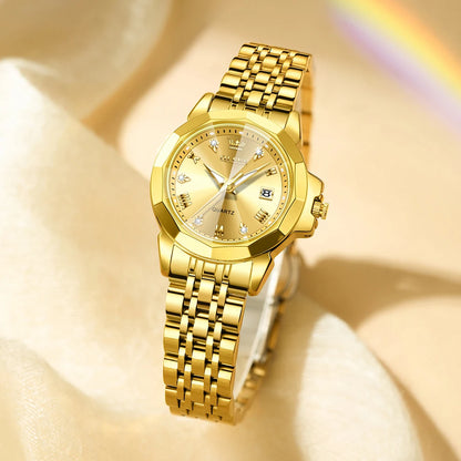 OLEVS 9931X Womens Perfume Watch Rhombic Quartz Watch Stainless Steel Waterproof Ladies Date Watch Gifts Original Elegant New W-All Gold CHINA Yes