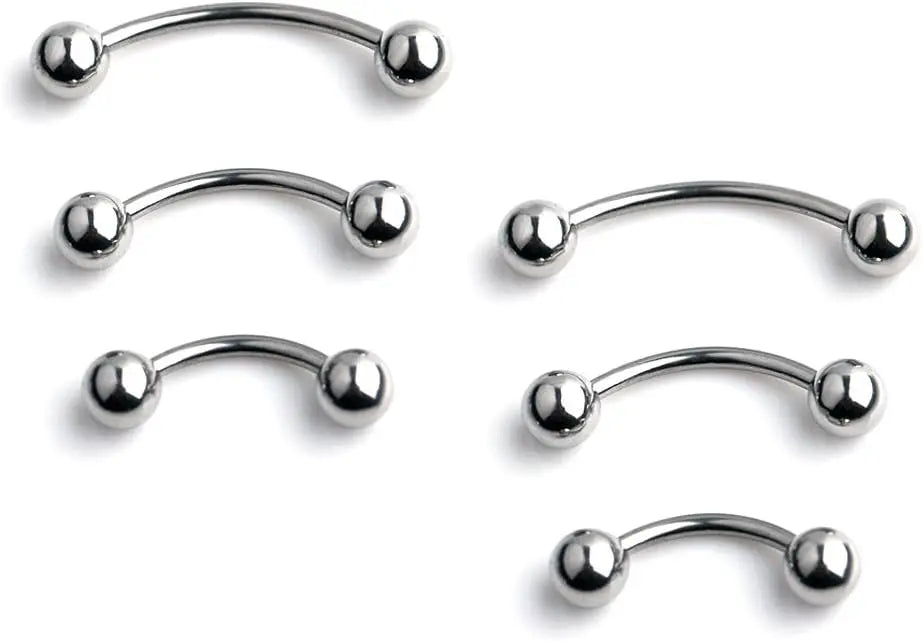 6Pcs Eyebrow Piercing Banana Shape Lip Ring Stainless Steel Curved Barbell Stud Helix Navel Cartilage Earring Body Jewelry 6pcs Silver