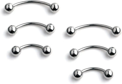 6Pcs Eyebrow Piercing Banana Shape Lip Ring Stainless Steel Curved Barbell Stud Helix Navel Cartilage Earring Body Jewelry 6pcs Silver