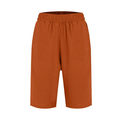 Womens Capris Cotton Linen Pants Drawstring Elastic Waist Pants Casual Cropped Trousers Daily Breeches Five Half Pants Pantalone