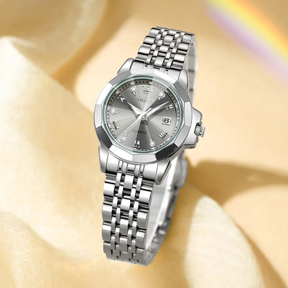 OLEVS 9931X Womens Perfume Watch Rhombic Quartz Watch Stainless Steel Waterproof Ladies Date Watch Gifts Original Elegant New W-Silver Grey CHINA Yes