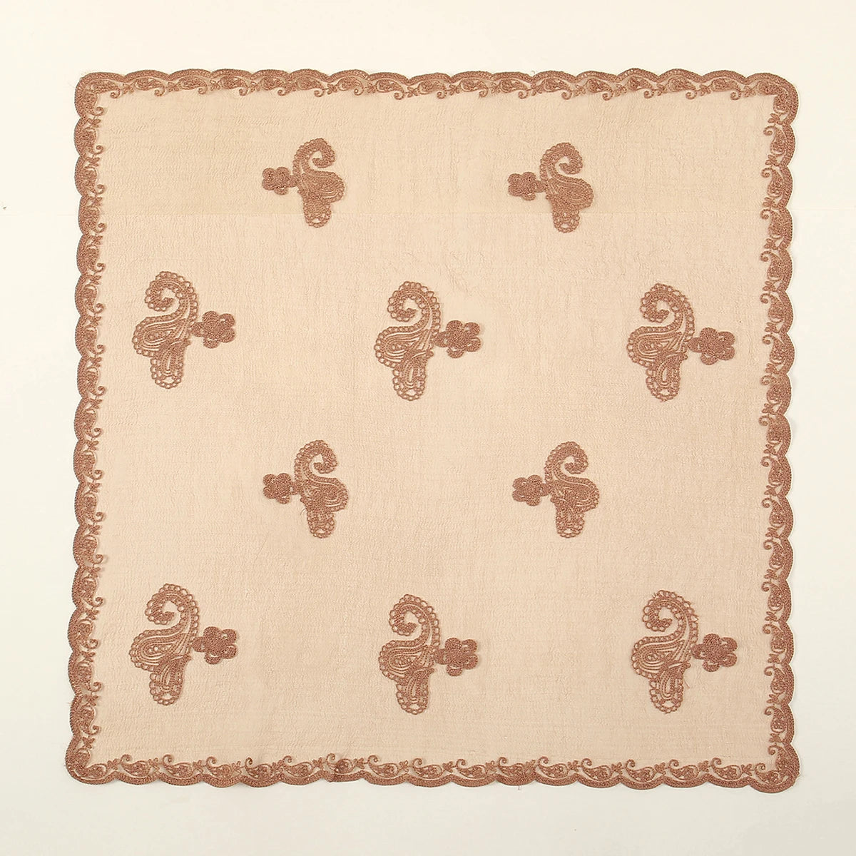 Lace Paisley Embroidery Bandana Square Scarf Elegant Breathable Silk Scarves Women Sunscreen Lightweight Shawl Headband