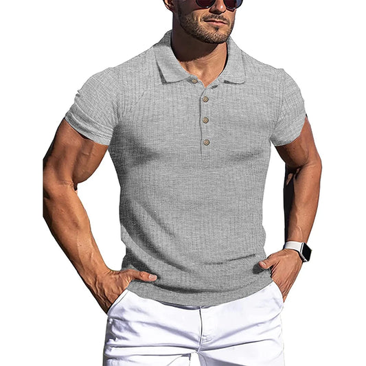 Brand Name Stylish Summer Polo - Men's Elastic Short Sleeve with Bold Stripes and Stand Collar