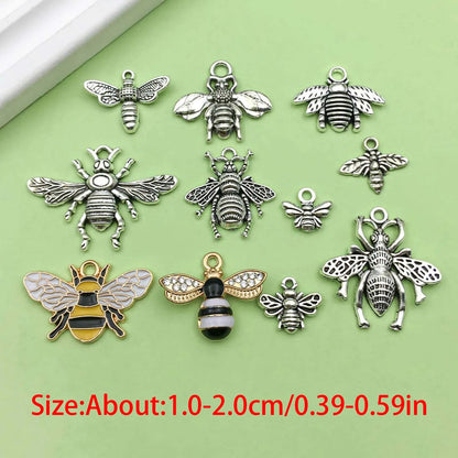 Random 20pcs Alloy Bee Design Charms Vintage Insect Pendants for DIY Bracelet Necklace Jewelry Making Accessories