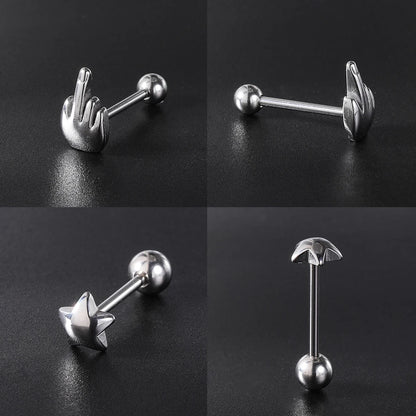 ZS 1Piece 14G Oil Luminescence Tongue Piercing Rings Stainless Steel Tongue Stud Skull Star Studs Earrings BCR Piercings Jewelry Badiee Stylez