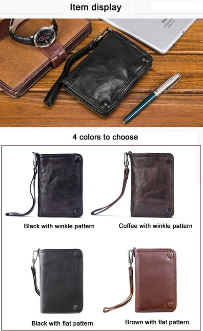 Vintage Genuine leather wallet Men leather long wallet men purse clutch bag male money clips zip around money bag card holder