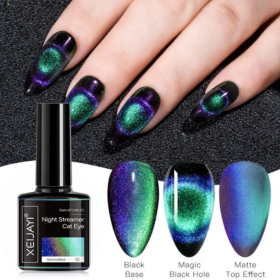6Colors 9D Galaxy Chameleon Cat Eye Nail Gel Polish Magnetic Long Lasting Shining Magnet Cat Eye Nails Art Soak Off UV Gel 8ml GY91-2