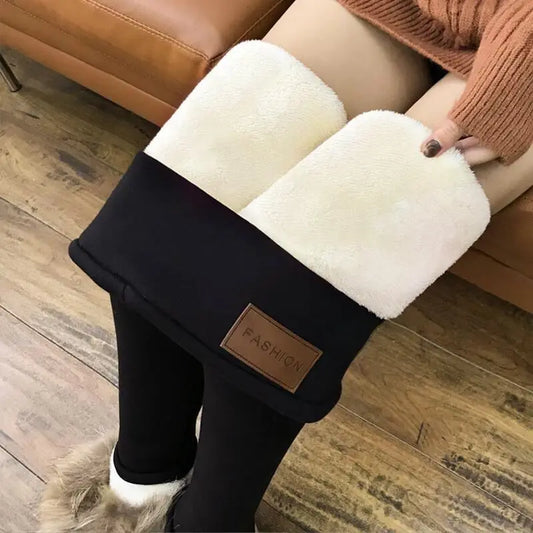 Women Lamb Fleece Leggings Seamless High Waist Thermal Winter Warm Tights Solid Stretchy Casual Pants Female Streetwear Jogger Alphabet black