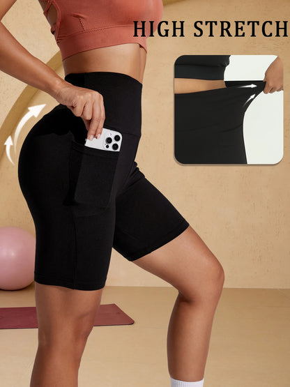 Plus Size High Waisted Biker Shorts For Women With Pockets Super Soft Tummy Control No See Through Workout Running Yoga Badiee Stylez