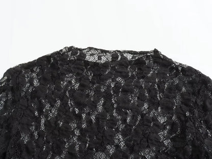 TRAFZA Summer Lace Jumpsuits For Women Fashion New Long Sleeves Hollow Out Slim Onesies Female Chic Wild Women's Bodysuits