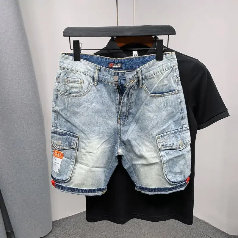 Summer 2023 New Luxury Men's Shorts Korean Style Streetwear Short Jeans with Designer Large Pockets Cargo Casual Denim Shorts