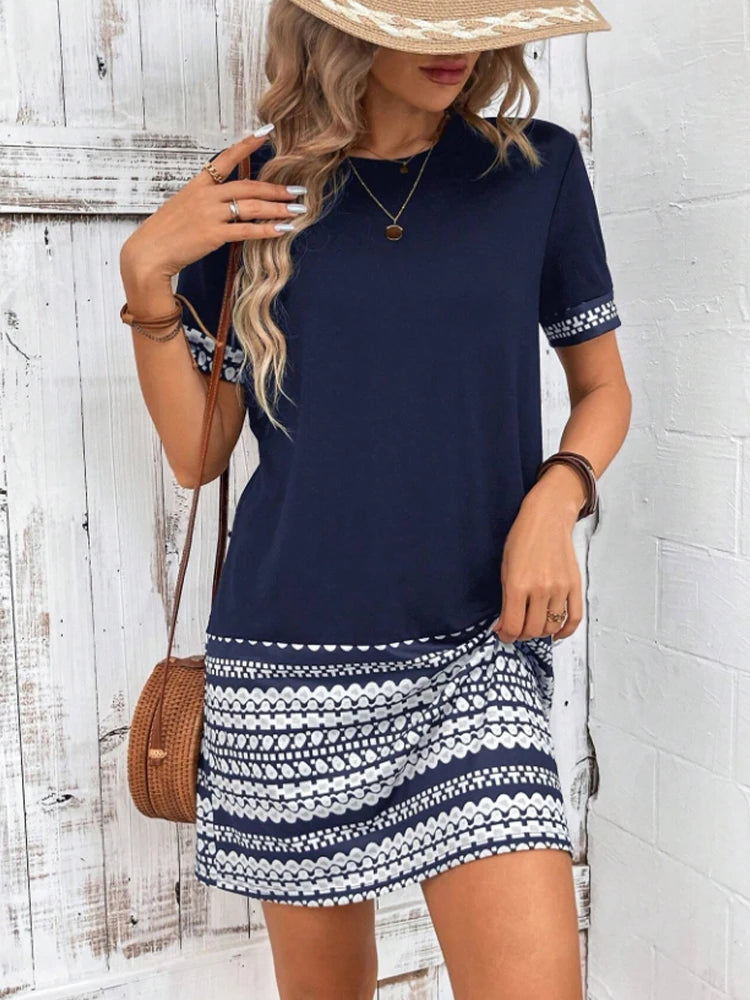Women's Short Sleeve Bodycon Dress Geometric Print Spring Summer Music Festival Casual Fashion Ladies' Tight Dress Badiee Stylez