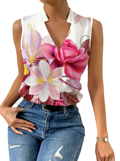 Fashion Stand Neck Sleeveless Women Tops And Blouses Floral Print Tank Top Femme 2023 Summer Casual Office Vintage Womens Blouse