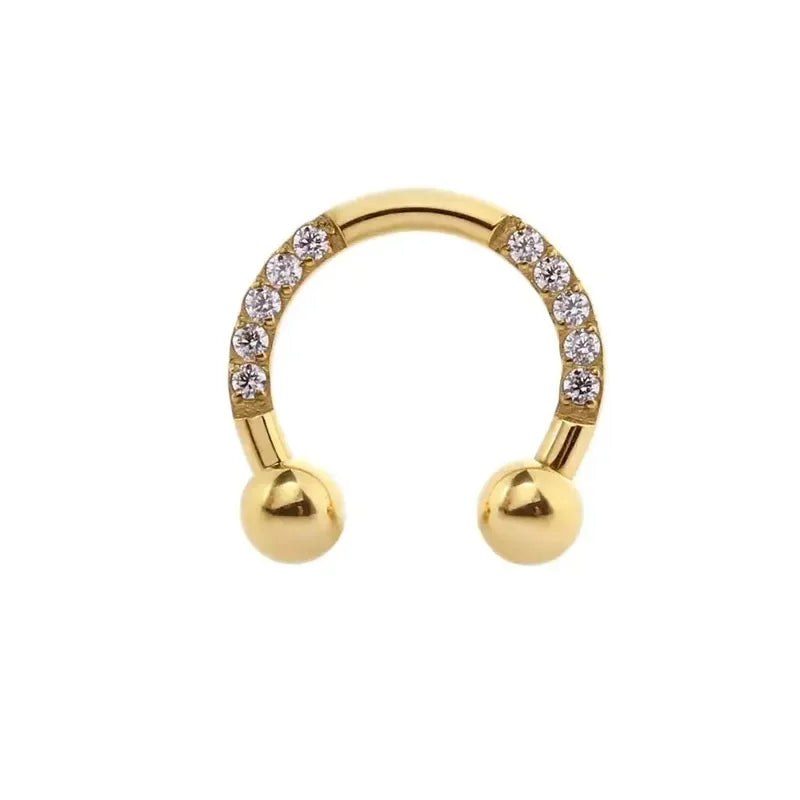 G23 Titanium CZ Paved Horseshoe Ball Piercing Nose Septum Ear Cartilage Tragus Earring Lip Nipple Eyebrow Rings PIERC Jewelry Gold CHINA