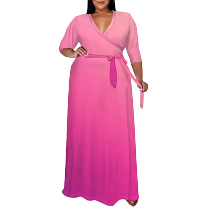 Women's party dress v neck maxi dress for summer XL-6XL White-4 CHINA