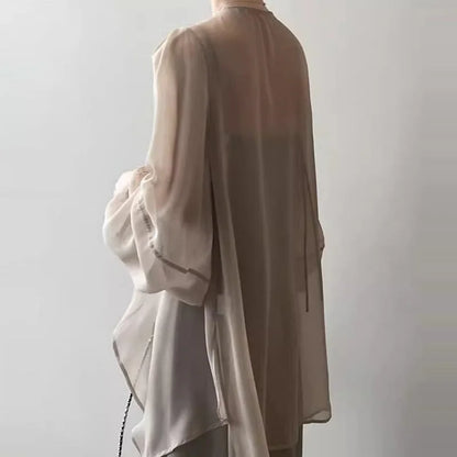 Summer Sun Protection Shirt Korean Women Chiffon Cardigan Blouse Solid Color Ladies Shawl Female Oversize Casual Loose Coats