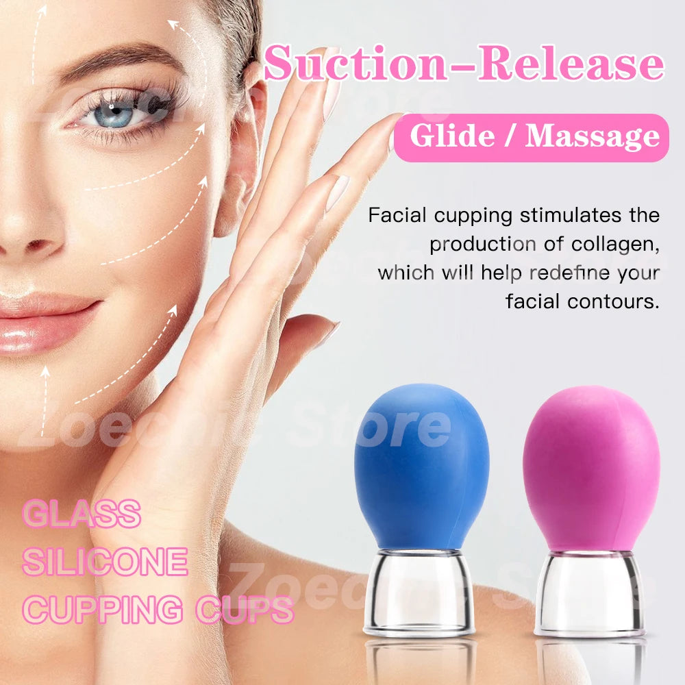 Facial Cupping Machine Silicone Face Massager Lifting Facial Shaping Vacuum Glass Jar Anti-Wrinkle Cupping Therapy Beauty Tool