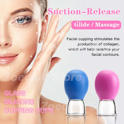 Facial Cupping Machine Silicone Face Massager Lifting Facial Shaping Vacuum Glass Jar Anti-Wrinkle Cupping Therapy Beauty Tool