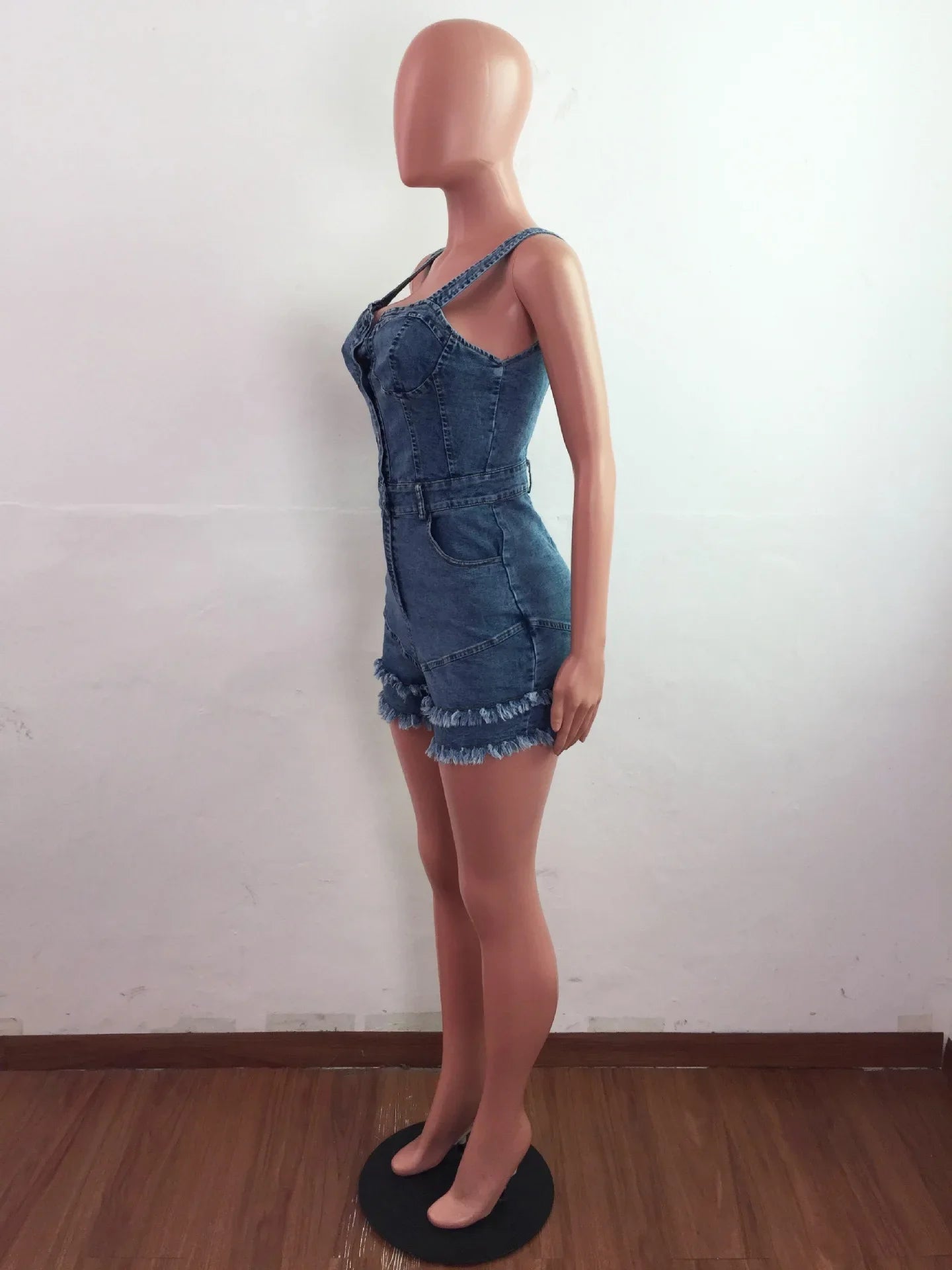 Women Denim Rompers Shorts Jeans Overalls High Waist Spliced Washed Jean Tassel Pockets One Piece Casual Skinny Solid 2025