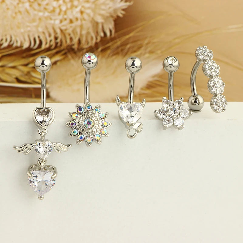 5PCS Cute Dangle Belly Ring Pack 14G Navel Piercing Bulk Sexy Belly Ring Set Belly Button Ring Lot Pircing Ombligo Jewelry style17