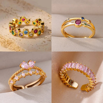 Pinky Zircon Ring for Women Stainless Steel Gold Color Ring 2025 Trend Couple Waterproof Aesthetic Wedding y2k Jewelry anillos