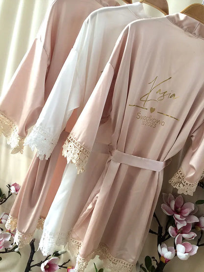 Customized Summer Lace Sleepwear Bride&Bridemaid Wedding Robe Personalized Gown Champagne Kimono Silk Bathrobe Satin Night Dress