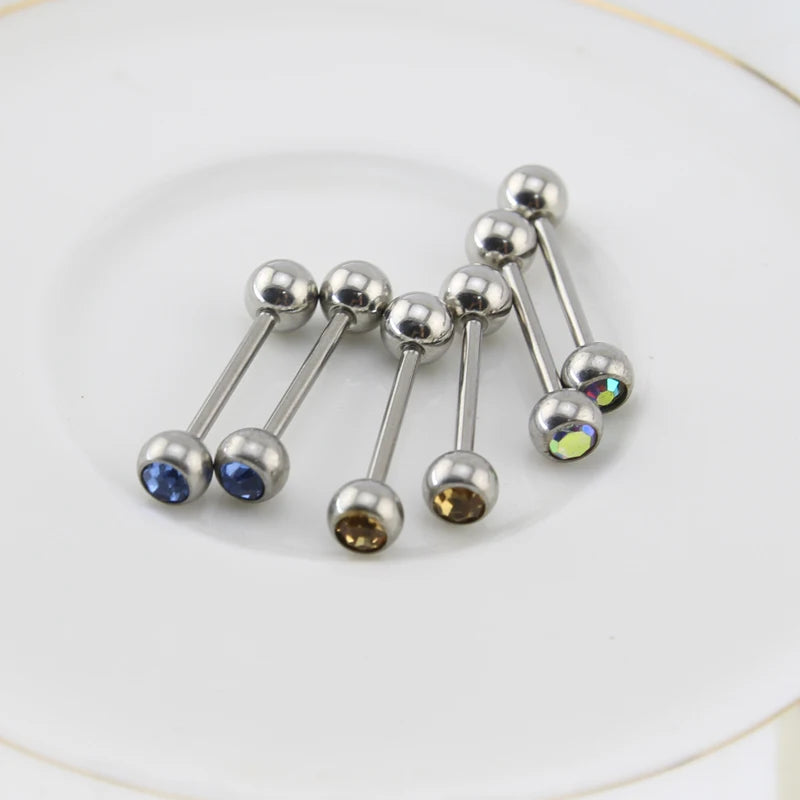 ZS 1Piece 14G Oil Luminescence Tongue Piercing Rings Stainless Steel Tongue Stud Skull Star Studs Earrings BCR Piercings Jewelry Badiee Stylez