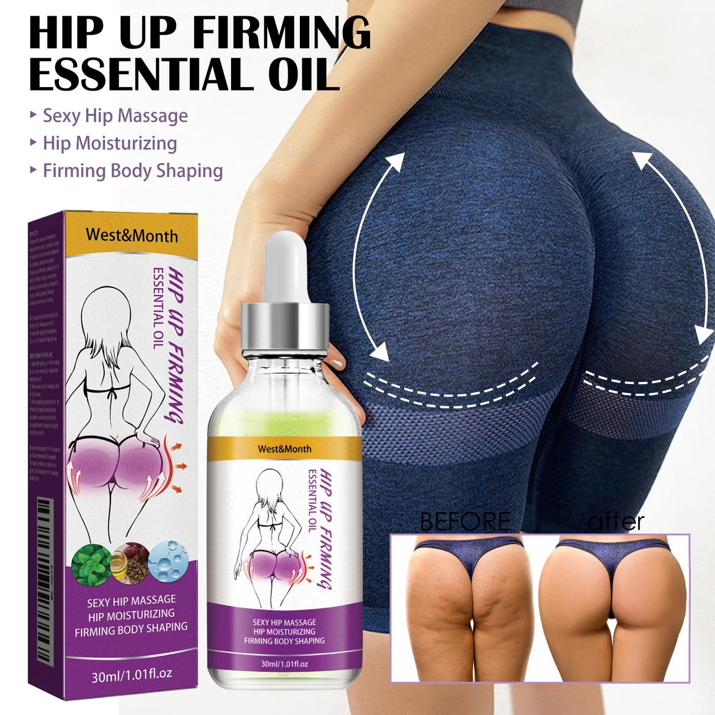 WEST&MONTH Hip Up Firming Essential Oil Dilute Melanin Accelerate Fat Synthesis Making It Full Of Vitality Roundness Elasticity