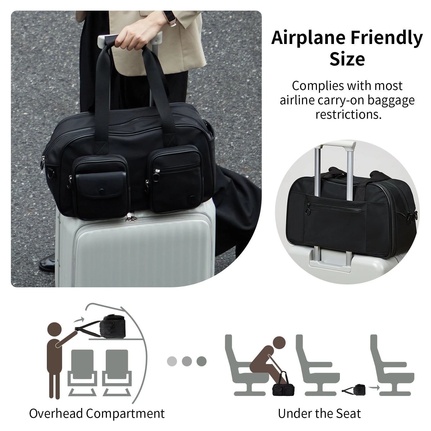 AJI Women Travel Bag Nylon Handheld Travel Bag Carry On Luggage Bag Large Capacity Weekender Gym Sport Holdall Overnight Bag