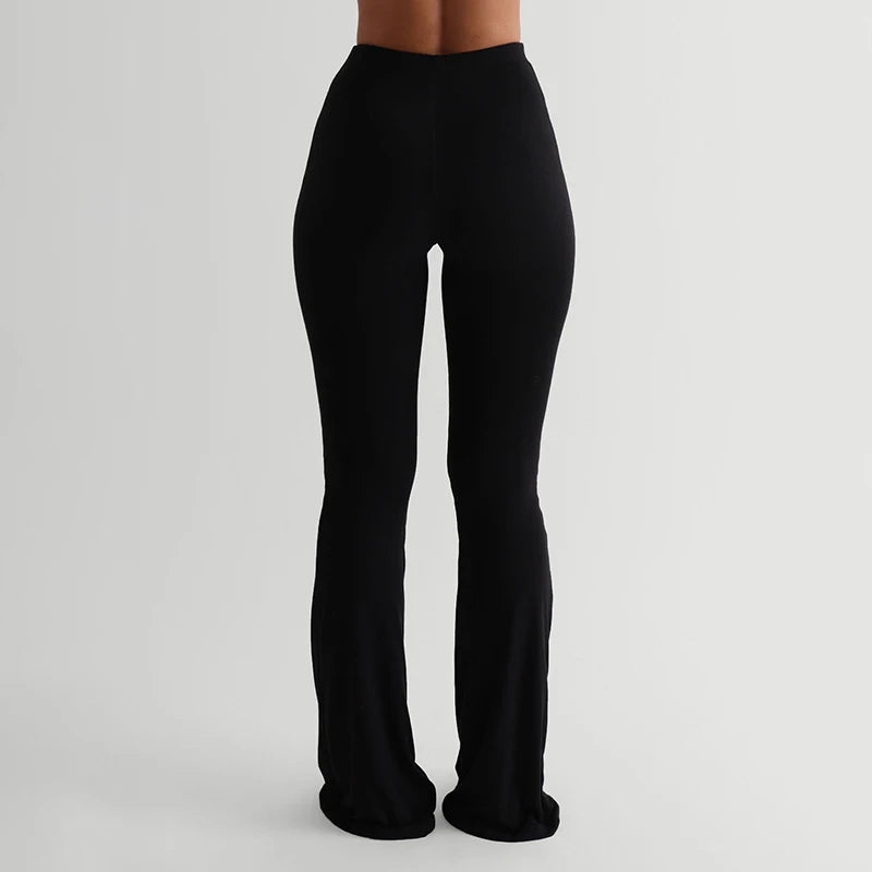 CUTENOVA Women's Slim Solid color Micro Flare Casual Pants basic Fashion Sexy Sports Jogging Trousers Chic Floor Length Bottoms