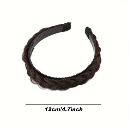 Elegant Bohemian Braided Wig Headband for Women - Non-Slip Teeth Design, Vintage/Boho Style, Plastic Hair Badiee Stylez