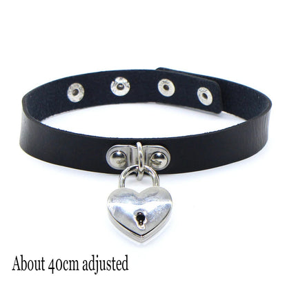 Woman Black Punk Choker Collar Necklace Sexy PU Leather Heart Lock Key Spike Chocker Gothic Cosplay Accessories Party Jewelry Badiee Stylez