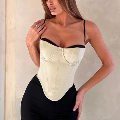 Xingqing y2k Tops Women Summer Clothes Contrast Color Spaghetti Strap Sleeveless Asymmetrical Hem Corset Tanks Party Clubwear