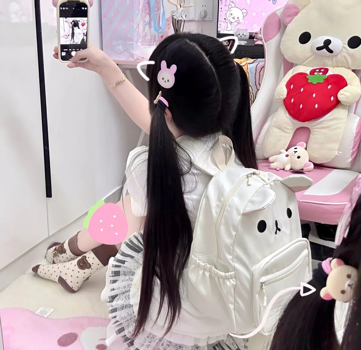 Cute Rilakkuma Backpack Anime Cartoon Embroidery Backpack Stylish Large-Capacity Student School Bag Nylon Multifunctional Bags