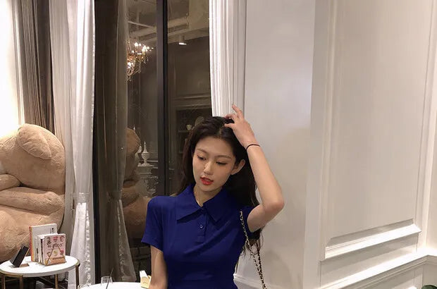 Hebe Sle Retro Collar Little Bla Dr Women Sweet And Spicy Waist Cinching Summer ort Sve High Waist A-Line Dr