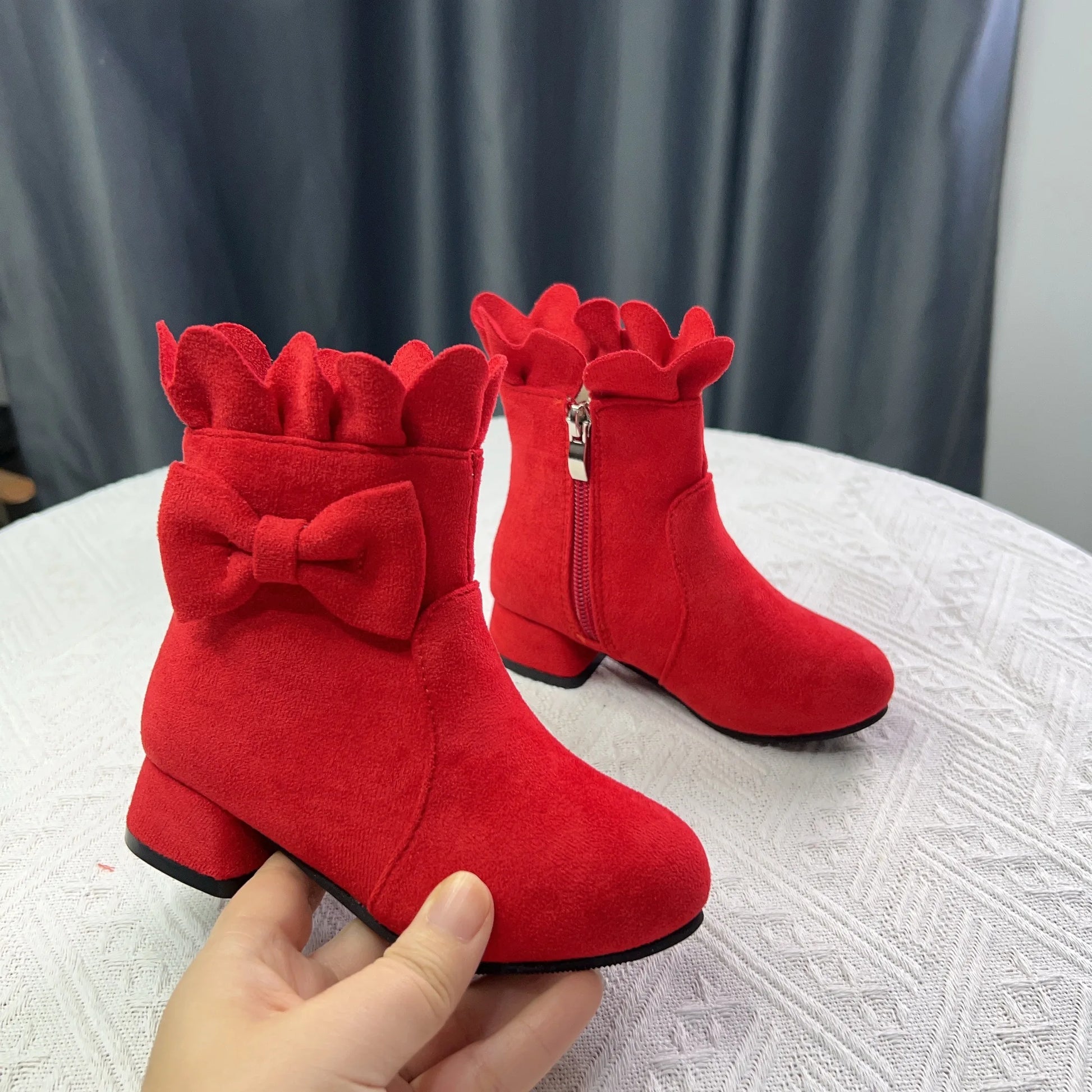 Spring Autumn Bow Girls Fashion Toddler Boots PU Leather Low Heel Kids Princess Boots Party Zip Children Ankle Baby Girl Shoes