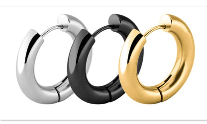 Men' s Earrings Stainless Steel Chunky Hoop Earrings For Man Round Circle Ear Hoops Punk Hip Hop Jewelry Couple Accessories