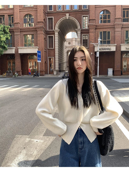 AOSSVIAO Knitted Casual Cardigan 2025 Autumn Winter Elegance Solid Color V-neck Sweater Unique and Niche Slim Fit Tops Badiee Stylez