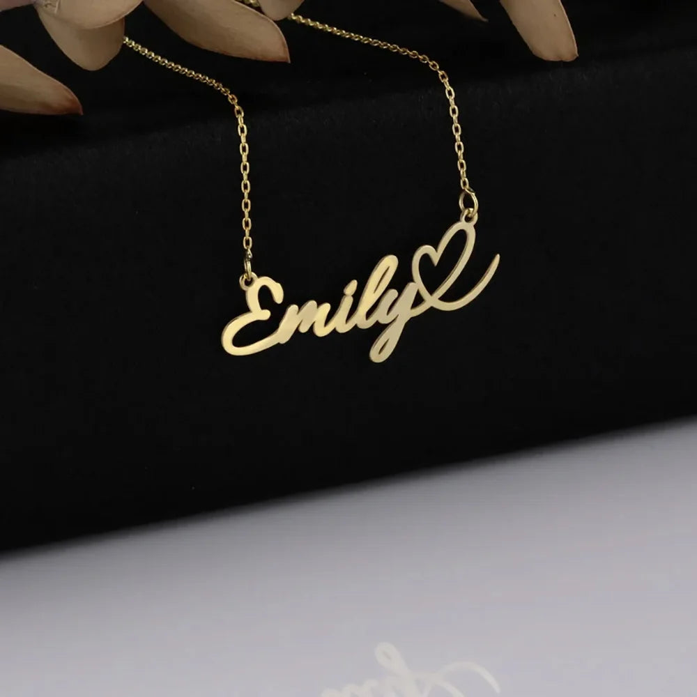 Custom Love Heart Name Necklace Personalized Letter Gold Pendant Stainless Steel Jewelry Fashion Trend Birthday Gift For Her Badiee Stylez