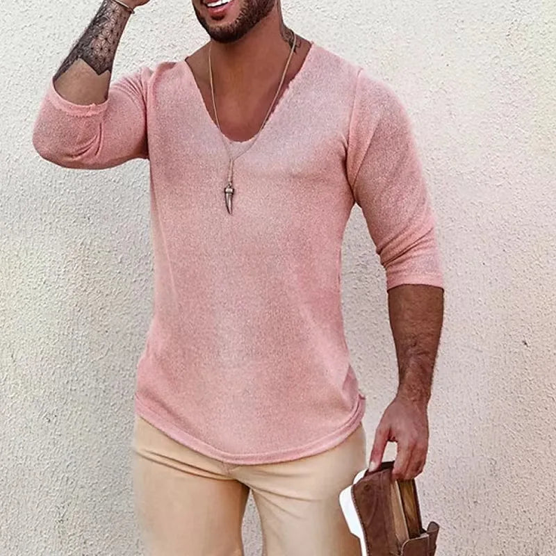 2025 Men's Casual Long Sleeve Kniited Sweaters Thin Style Mens Spring Autumn Clothing Solid V Neck Knitting Pullover Knit Tops Badiee Stylez