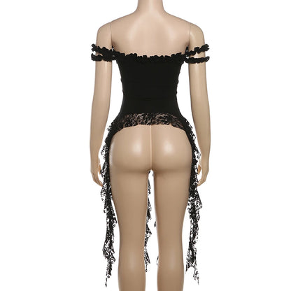 Sylcue Summer New Fashionable High Street Sweet Gentle Sexy Youth Girls Solid Color Shoulder Fringe Long Top