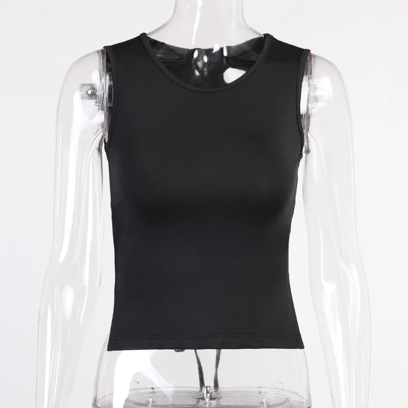 Tied Backless Slim Solid Sleeveless Crop Top 2021 Summer Sexy Skinny Simple Trim Outfits Mock Neck Basic Tank Top